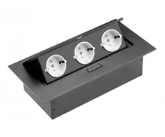Furniture socket, 3xSHUKO, cable 1.5 m, juodas