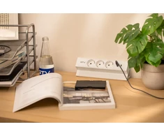 Furniture socket BASCO, 3xSHUKO, USB A+C, cable 1.5 m, baltas