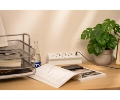 Furniture socket BASCO, 3xSHUKO, USB A+C, cable 1.5 m, baltas
