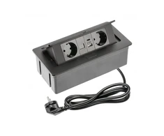 Furniture socket MULTISOFT, 2xSHUKO, USB A+C, RJ45, cable 1.5 m, juodas