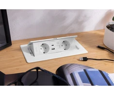 Furniture socket MULTISOFT, 2xSHUKO, USB A+C, RJ45, cable 1.5 m, baltas