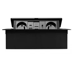 Furniture socket MULTISOFT, 2xSHUKO, USB A+C, RJ45, HDMI cable 1.5 m, juodas