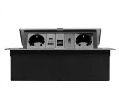 Furniture socket MULTISOFT, 2xSHUKO, USB A+C, RJ45, HDMI cable 1.5 m, aluminum