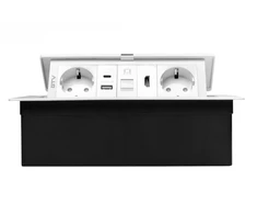 Furniture socket MULTISOFT, 2xSHUKO, USB A+C, RJ45, HDMI, cable 1.5 m, baltas