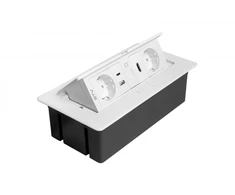 Furniture socket MULTISOFT, 2xSHUKO, USB A+C, RJ45, HDMI, cable 1.5 m, baltas