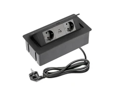 Furniture socket SOFT 2x Schuko socket, USB A+C, power cable with plug, juodas
