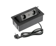 Furniture socket SOFT 2x Schuko socket, USB A+C, power cable with plug, juodas