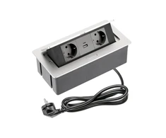 Furniture socket SOFT, 2xSHUKO, USB A+С, cable 1.5 m, aluminum
