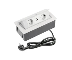 Furniture socket SOFT, 2xSHUKO, USB A+С, cable 1.5 m, baltas