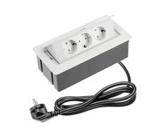 Furniture socket SOFT, 3xSHUKO, cable 1.5 m, baltas