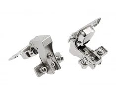 Hydraulic 90° angle hinge, short arm, slide on, H=0 guide with euro screws