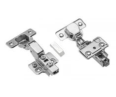Hydraulic cup hinge semi concealed with eccentric adjustment of arm and roller, with short