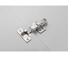 Hydraulic cup hinge straight with eccentric adjustment of arm and roller, with short cylin