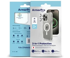 Permatomas 2in1 MagSafe telefono dėklas ArmorPro skirtas iPhone 15 Pro Max