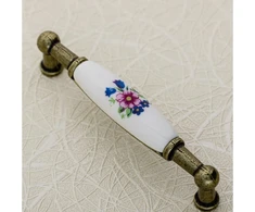Porcelain handle 728B C=96mm antique brass R-pink flower