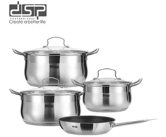 Puodų ir keptuvės rinkinys DSP CS006, 7 dalių, 6,2–9 L puodai, nerūdijančiojo plieno