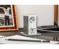 Tower pull-out furniture socket, 1x French socket, 1xUSB A, 1xUSB C, 1.5m cable, baltas, in