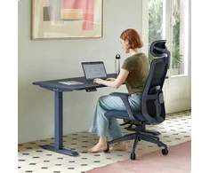 Elektrinis reguliuojamo aukščio stalas Desktronic HomeOne Baltas/Mėlynas, 140x70cm, Dvigubas motoras, USB ir USB-C įkrovimo lizdai