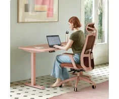 Elektrinis reguliuojamo aukščio stalas Desktronic HomeOne Rožinis/Baltas, 140x70cm, Dvigubas motoras, USB ir USB-C įkrovimo lizdai