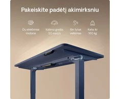 Elektrinis reguliuojamo aukščio stalas Desktronic HomePro Mėlynas/Baltas, 120x60cm, Dvigubas motoras, USB ir USB-C įkrovimo lizdai
