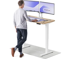 Elektrinis reguliuojamo aukščio stalas Desktronic HomePro Bambukas/Baltas, 120x60cm, Dvigubas motoras, USB ir USB-C įkrovimo lizdai