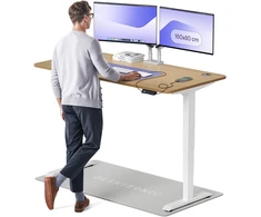 Elektrinis reguliuojamo aukščio stalas Desktronic HomePro Ąžuolo masyvas/Baltas, 160x80cm, Dvigubas motoras, USB ir USB-C įkrovimo lizdai