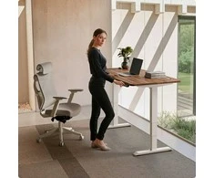 Elektrinis reguliuojamo aukščio stalas Desktronic HomePro Riešutmedžio masyvas/Baltas, 180x80cm, Dvigubas motoras, USB ir USB-C įkrovimo lizdai