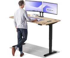 Elektrinis reguliuojamo aukščio stalas Desktronic HomePro Bambukas/Juodas, 160x80cm, Dvigubas motoras, USB ir USB-C įkrovimo lizdai