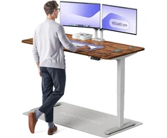 Elektrinis reguliuojamo aukščio stalas Desktronic HomePro Riešutmedžio masyvas/Pilkas, 160x80cm, Dvigubas motoras, USB ir USB-C įkrovimo lizdai
