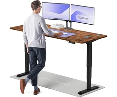 Elektrinis reguliuojamo aukščio stalas Desktronic HomePro Riešutmedžio masyvas/Juodas, 200x80cm, Dvigubas motoras, USB ir USB-C įkrovimo lizdai