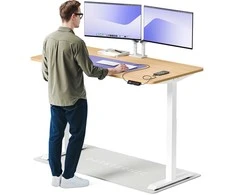 Elektrinis reguliuojamo aukščio stalas Desktronic HomeOne Baltas/Ąžuolas, 160x80cm, Dvigubas motoras, USB ir USB-C įkrovimo lizdai