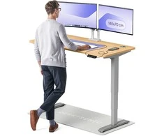 Elektrinis reguliuojamo aukščio stalas Desktronic HomePro Pilkas/Ąžuolas, 140x70cm, Dvigubas motoras, USB ir USB-C įkrovimo lizdai