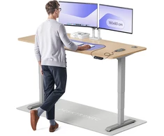 Elektrinis reguliuojamo aukščio stalas Desktronic HomePro Bambukas/Pilkas, 180x80cm, Dvigubas motoras, USB ir USB-C įkrovimo lizdai