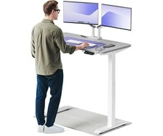 Elektrinis reguliuojamo aukščio stalas Desktronic HomeOne Baltas/Pilkas, 120x60cm, Dvigubas motoras, USB ir USB-C įkrovimo lizdai