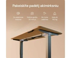 Elektrinis reguliuojamo aukščio stalas Desktronic HomePro Bambukas/Pilkas, 200x80cm, Dvigubas motoras, USB ir USB-C įkrovimo lizdai