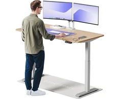 Elektrinis reguliuojamo aukščio stalas Desktronic HomeOne Bambukas/Pilkas, 160x80cm, Dvigubas motoras, USB ir USB-C įkrovimo lizdai