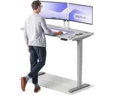 Elektrinis reguliuojamo aukščio stalas Desktronic HomePro Pilkas/Pilkas, 140x70cm, Dvigubas motoras, USB ir USB-C įkrovimo lizdai