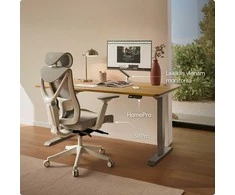 Elektrinis reguliuojamo aukščio stalas Desktronic HomePro Ąžuolo masyvas/Pilkas, 200x80cm, Dvigubas motoras, USB ir USB-C įkrovimo lizdai