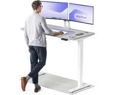 Elektrinis reguliuojamo aukščio stalas Desktronic HomePro Baltas/Pilkas, 140x70cm, Dvigubas motoras, USB ir USB-C įkrovimo lizdai