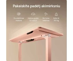 Elektrinis reguliuojamo aukščio stalas Desktronic HomePro Baltas/Rožinis, 180x80cm, Dvigubas motoras, USB ir USB-C įkrovimo lizdai