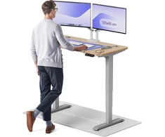 Elektrinis reguliuojamo aukščio stalas Desktronic HomePro Bambukas/Pilkas, 120x60cm, Dvigubas motoras, USB ir USB-C įkrovimo lizdai