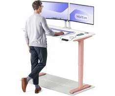 Elektrinis reguliuojamo aukščio stalas Desktronic HomePro Rožinis/Baltas, 140x70cm, Dvigubas motoras, USB ir USB-C įkrovimo lizdai