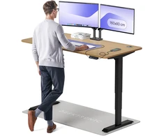 Elektrinis reguliuojamo aukščio stalas Desktronic HomePro Ąžuolo masyvas/Juodas, 160x80cm, Dvigubas motoras, USB ir USB-C įkrovimo lizdai