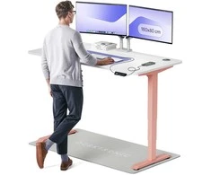Elektrinis reguliuojamo aukščio stalas Desktronic HomePro Rožinis/Baltas, 160x80cm, Dvigubas motoras, USB ir USB-C įkrovimo lizdai