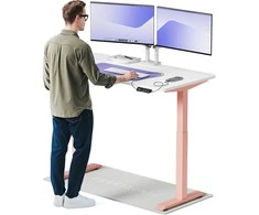 Elektrinis reguliuojamo aukščio stalas Desktronic HomeOne Rožinis/Baltas, 140x70cm, Dvigubas motoras, USB ir USB-C įkrovimo lizdai