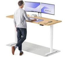 Elektrinis reguliuojamo aukščio stalas Desktronic HomePro Baltas/Ąžuolas, 200x80cm, Dvigubas motoras, USB ir USB-C įkrovimo lizdai
