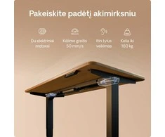 Elektrinis reguliuojamo aukščio stalas Desktronic HomePro Ąžuolo masyvas/Juodas, 160x80cm, Dvigubas motoras, USB ir USB-C įkrovimo lizdai