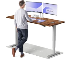 Elektrinis reguliuojamo aukščio stalas Desktronic HomePro Riešutmedžio masyvas/Pilkas, 200x80cm, Dvigubas motoras, USB ir USB-C įkrovimo lizdai