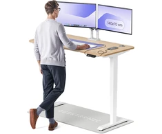 Elektrinis reguliuojamo aukščio stalas Desktronic HomePro Bambukas/Baltas, 140x70cm, Dvigubas motoras, USB ir USB-C įkrovimo lizdai