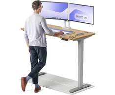Elektrinis reguliuojamo aukščio stalas Desktronic HomePro Ąžuolo masyvas/Pilkas, 140x70cm, Dvigubas motoras, USB ir USB-C įkrovimo lizdai